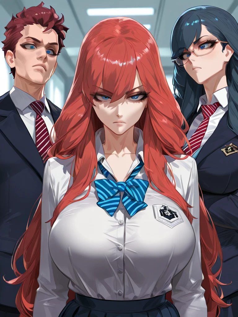 epic-Ultra-HD-details, epic-Ultra-HD-highlights, anime-upscaled-resolution,(realistic, photo-realistic:1.37), precise and realistic hair:1.1), beautiful detailed eyes, extremely detailed eyes and face, awardwinning, amazing details, super detail, best quality, 1080P, 8k, masterpiece(fullbody shot:3.0), 1girl, asymmetrical bangs, Topless, (Exquisite business suit:1.5), glowing red hair, necktie between breasts, midlle breasts, Glowing, eyes, (bone devil horns:1.5), eye shadow, Eyeliner, devil tail, Black Halo, tattoo on breasts, hair strand, (((detail bones))),