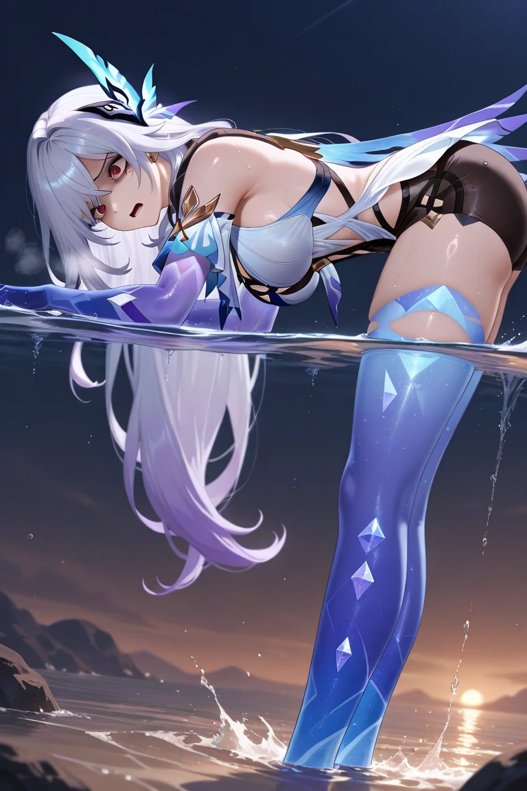 (tmasterpiece, Best quality)one-girl,boot,A white bikini,don't have clothes,Lying on a white bed,spread legs,the detail,soaking wet,Drenched,Be red in the face,embarressed,funk,dreads,