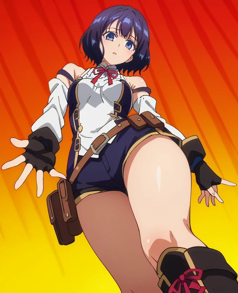girl defeats man, girl kills man, girl is bullying a man, femdom, queen, girl is separated by blood from man, Blood on the belly, girls has big breasts, giri is curvy, girl is tall, girl has sword with blood, girl cut off head of man, girl exposes belly, shot from below