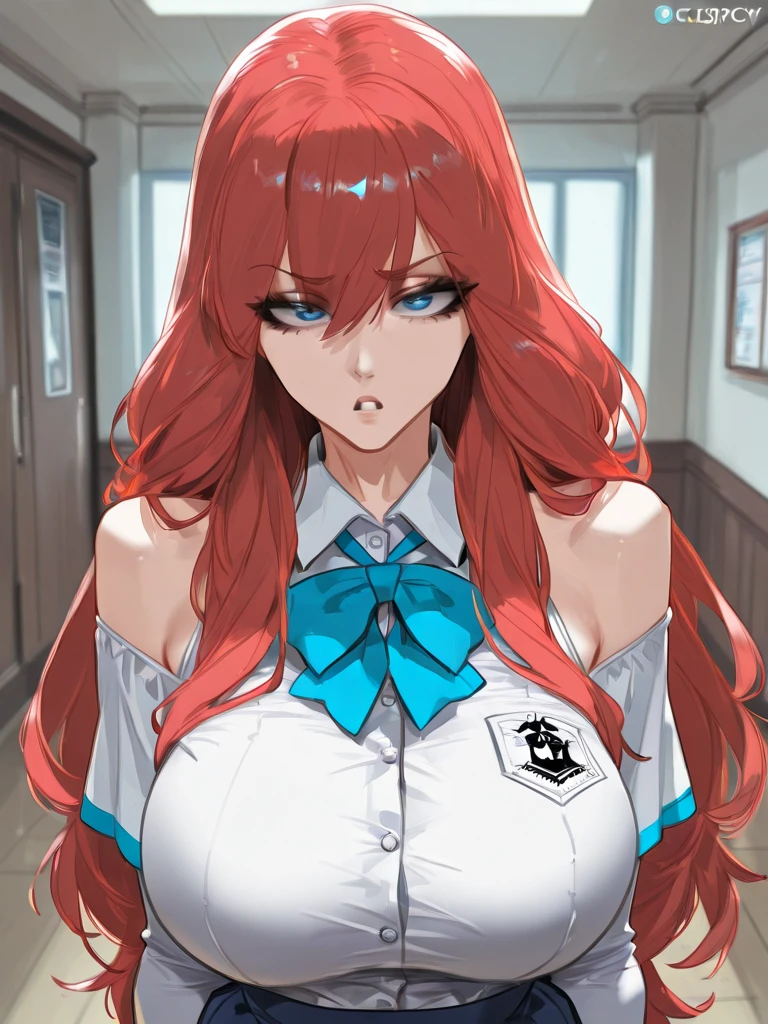 (Best Quality, Masterpiece),sexy, erotic, 18+, nsfw, 1girl, 18 years old, Contempt, pride, long red hair,sparkling eyes, ((blue eyes)), ((ponytail)), portrait, lingerie, happy