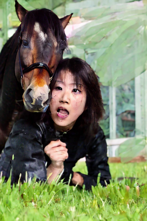 (((Japanese woman having   with male horse)))、Stallion riding on the back of a Japanese woman、Japanese mature woman  with a stallion、A male horse's   is inserted into a Japanese mature woman's cat、Japanese mature woman being beaten  by a stallion、{{Thick outline}}, {{black outline}}, {{game CG}}, {{vector trace}}, {{{{{{ , Creature }}}}}}, Creature and 1 girl on break day, {{{{Creature standing on girl}}}}, {{Creature, {{Large horse-shaped creature}}, 前かがみ, {{huge long  }},  ,  , rapes}}, , 1 girl on break day, , , {{{{Head down bottom up}}}}, , belly button, cat,  language, {{Tears in my eyes}},  young,  shiny blonde hair , {{{{ medium hair}}}}, Mint Eye, small , outdoor, Pasture, facing the front,  from below, couple focus, perfect face, perfect , complicated, (very detailed), texture:8.0, Absurdly:8.0、milking  、detailed eyes、detailed nose、Cheek Details  、detailed lips、Detailed teeth、Detailed jaws、Fine facial contours、Detailed facial skin wrinkles、  detailed facial skin pores、((front view)))、(((Woman in front is a stallion))、Japanese woman screams in pain as the stallion's   stimulates her 、全女性たち、((1 stallion、1 girl on break day))、Stallion riding on the back of a Japanese woman、Woman carrying a stallion