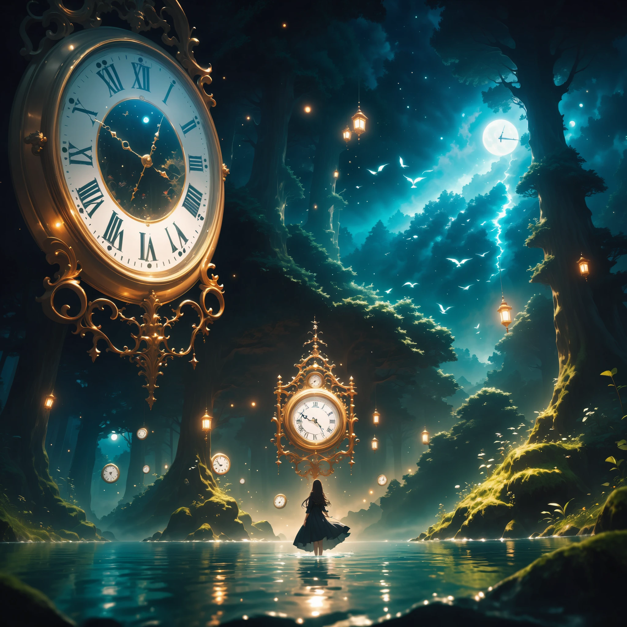 (masterpiece, best quality:1.2, 8k,16k,high-resolution,(Dark Forest:1.3),(ultra clear,ultra clear colors),fantasy world、can see things you can't see with light floating in the dark,(giant deep-sea creatures swimming in the sky:1),(Dark Forest:1.3),(Big mirror clock:1.3), what you can't see in the light can be seen floating in the dark in the dark, yesterday is tomorrow in the dark of the forest pitch-dark forest
Fish are in the sky ,birds is splashing into the water and the mirror sings a completely dark forest is a strange place it's been completely dark since morning
If you listen, you won't hear anything (if you look at the clock, it goes upside down:1.5) A completely dark forest is a maze of the mind fast is slow completely dark forest
Everyone knows where it is nobody knows where it is the pitch black forest keeps moving
A completely dark forest near and far
A completely dark forest close and far
