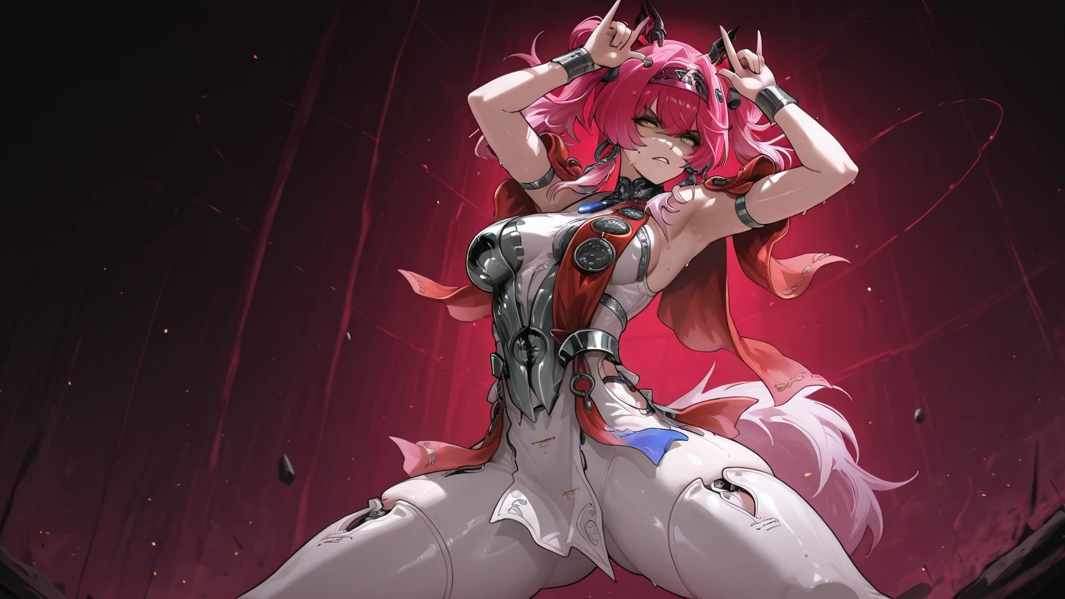 anime character with red hair and a sword and a bag, guilty gear art direction, guilty gear art style, cushart krenz key art feminine, miss fortune, detailed anime character art, biomechanical oppai, guilty gear, cushart krenz, krenz cushart and artgerm, zero two, cushart, character artwork