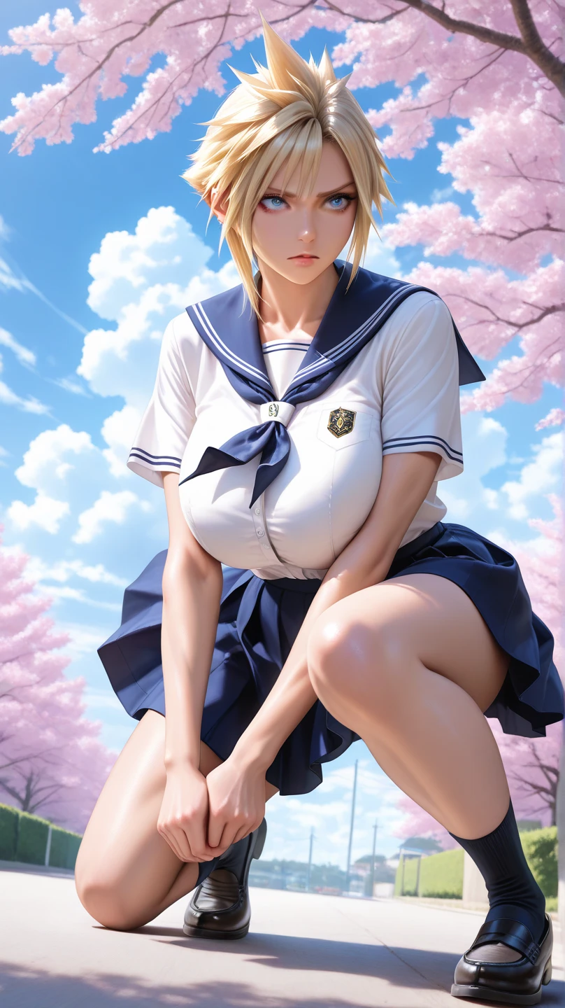 Girl, Dynamic Angle, (Sky:1.6), (Masterpiece, Best Quality, Perspective, Depth of Field: 1.5), Beautiful Face, Thighs, 8K, Absurdity, Traditional Kyoto of Japan, Clouds, Flying in the Sky, HDR, Photorealism, Film Grain, Chromatic Aberration, High Resolution, Ultra Detail, Shadows, Sharp Focus, Very Detailed Eyes and Face, Sharp Pupils, Realistic Pupils, Beautiful Girl, Wet Detailed Blonde Hair, twin tails, beautiful iridescent eyes, blue checked ribbons, big, wet white shirt, wet pleated miniskirt, wet white underwear, (beautiful nipple slip: 0.9),