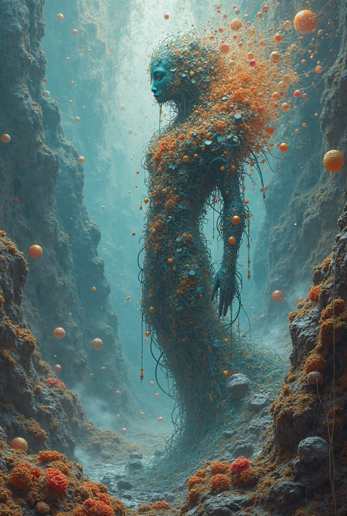 Ganga river and jamuna river shown in Human body(man) with small temples too, spiritual representation