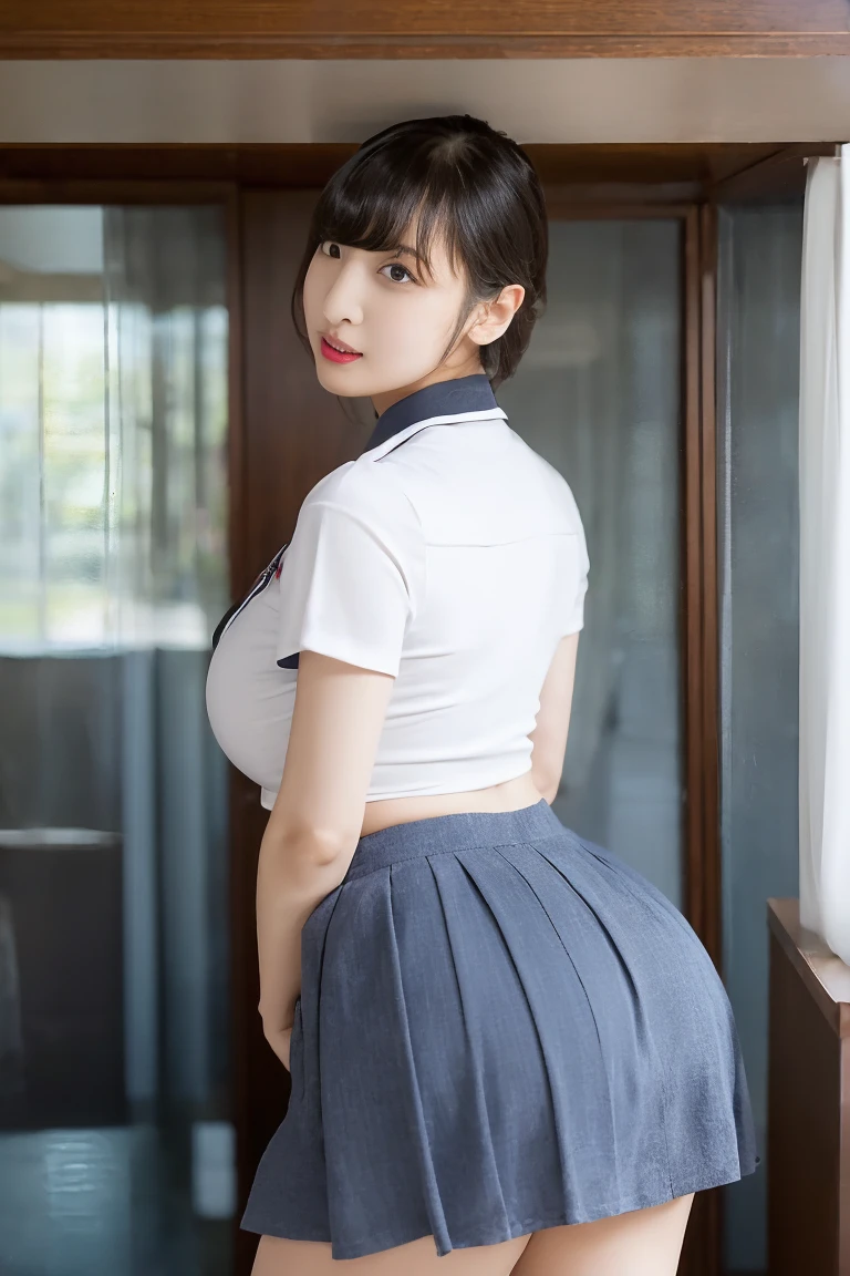 An Idol k-pop girl, (cute face:1), (lewd face:1), braid hair, intricate face details, detailed face, golden ratio face, ((huge breasts:1)), ((large breasts:1)), ((giant breasts:1)), ((big breasts:1)), ((slim waist:1)), ((big butt:1)), ((big hip:1)), ((big thighs:1)), ((thick thighs:1)), ((intricate hands:1)), ((detailled hands:1)), ((intricate feets:1)), ((detailled feets:1)), (polished skin:1,9), (sweaty:1,9), (thicc:1), (erotic:1), (perverted:1), (she is sexually aroused:1), (full body:1), (look at viewer:1), 64K, UHD, HDR, global illumination, (high quality, high detailed, hyper detailed, extremely detailed), photo realistic, ultra realistic, art photo, (clarify the details, detailed parts body), intricate artwork masterpiece, trending on artstation, (drunk face), tight clothes, sitting on table, stundent, shirt, sakura trees, sky, plants