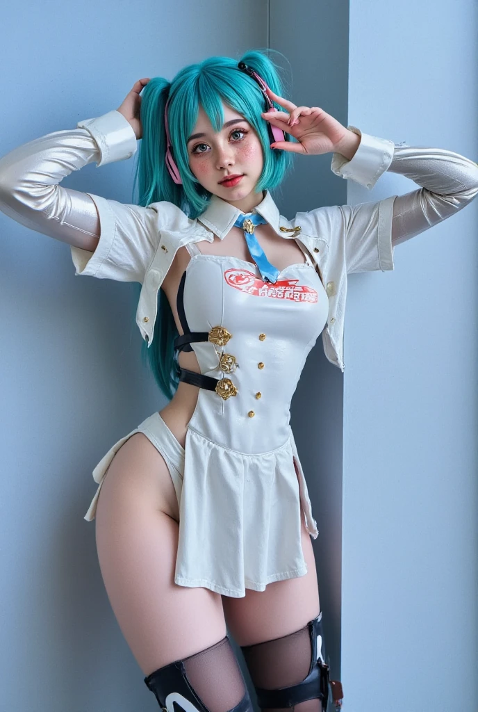 (Japan girl cosplaying Hatsune Miku: 1.4), (sweaty 4k: 1.2), camel pibe, bust top, (open legs, pubic hair, areola: 1.4),,Othole lotion,(smile,full body),Open mouth,(Big cosplayer,Big breasts Hatsune Miku: 1.4),(Green headset microphone,Green tie: 1.4), Lori's Japan cosplayer is singing on stage,Lori's Japan cosplayer is dancing on stage,Loli's Japan posing,Cosplaying Japan loli,Half-off costume,sensual pose,Jumping high,((Translucent body, smooth translucent white skin: 1.5))、Sakimi-chan HDRI、Background bokeh,Background gradient,Cute Loli,Goddess of Japan,( Photorealistic: 1.8), (8k, RAW photos: 1.8), (HDR: 1.2), (shallow focus: 1.4), (sharp focus: 1.4), (clear nipple silhouette: 1.5), (clear areola silhouette: 1.5), (ultra-detailed clear silhouette of pubic hair: 1.5), (crowded, crowded: 1.0)