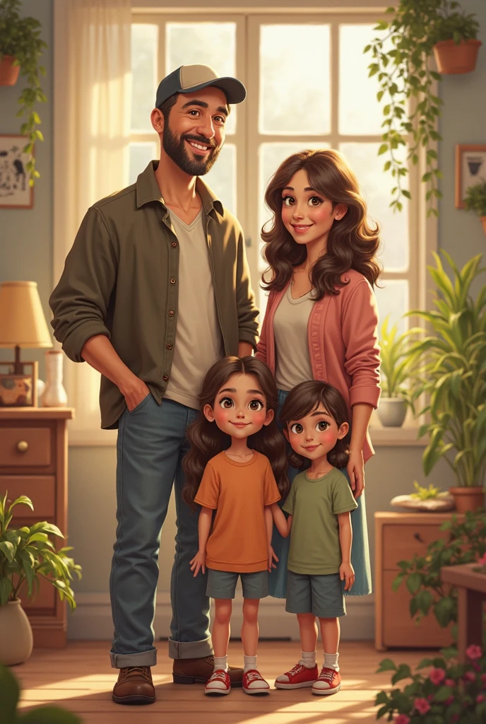 A realistic family of a German father, a Paraguayan mother, two German daughters and one daughter with indigenous features.