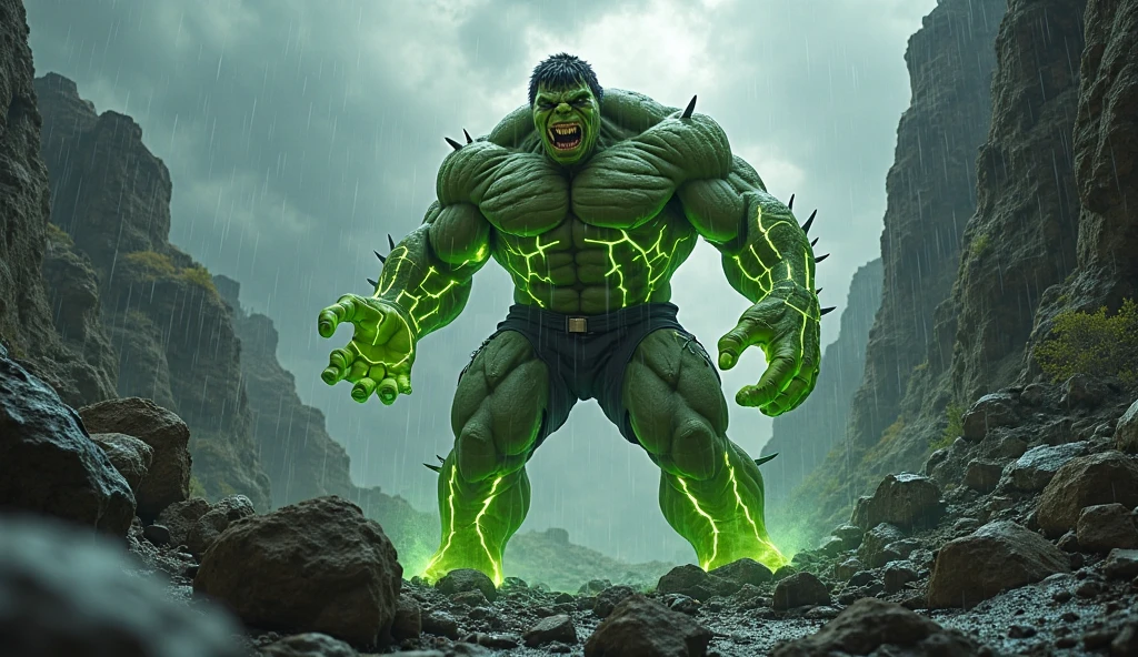 Electric Hulk with purple color, in the background a dark desert