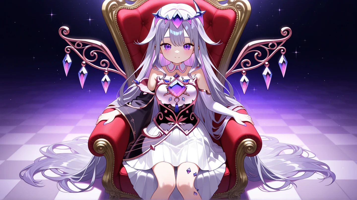 (2 heads:1.3), 1 Girl, spark \(Collapse: Star Trails\), Double tail, Hair accessories, Solitary, Off-shoulder kimono, Black nails, masks on head, Separate sleeves, Necklace, Heart, Single glove, Wristband, Cross slings, Thigh straps, Smile, Sitting on the sofa, Cross your legs, Cross your legs, Looking at the audience, barefoot, living room, masterpiece, illustration, beautiful, 4K, 8K
