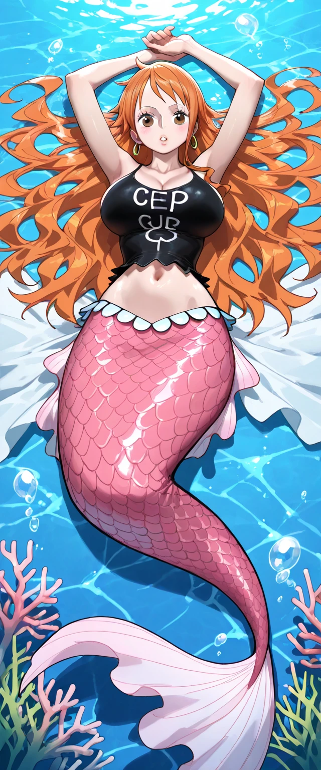 (((((In the stomach))))), mermaid、Small 、Sweat、Eyes Wide Open、Struggling、Coiled Tentacles、Bright colors