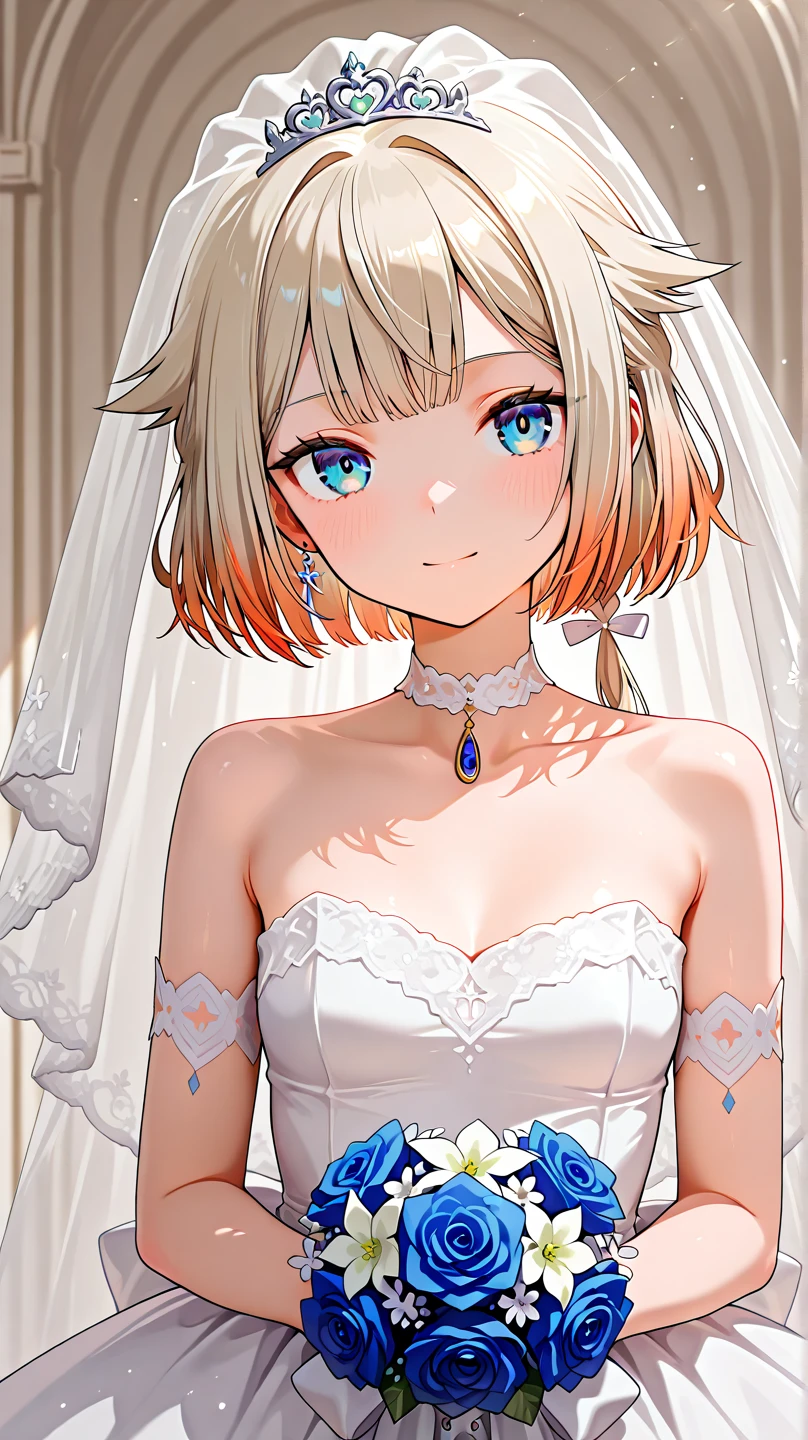 ((Biologically correct number of limbs))、4K、masterpiece、((focus on the face))、((Symmetrical facial features))、Eyes with detailed description、Beautiful woman、outstanding style、beautiful arms、beautiful legs、beautiful hands、(small ass、thin thighs)、Detailed depiction of faces、small earrings、necklace、(Wedding dress、high heels、stockings)、Lightning strike in the background、long hair、smile、big eyes、high angle、close up of face、((A photo that is out of the frame))、shine light on the face、(((Pixel art)))、