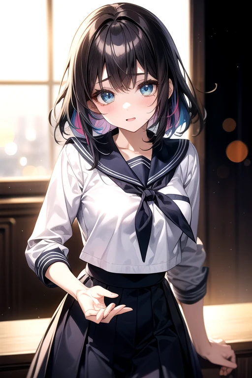 high school girl、Black hair bob cut、sweat、one&#39;s home、Midnight、Dark Room、kitchen、refrigerator、table、ramen、Fried rice、blush、cute、