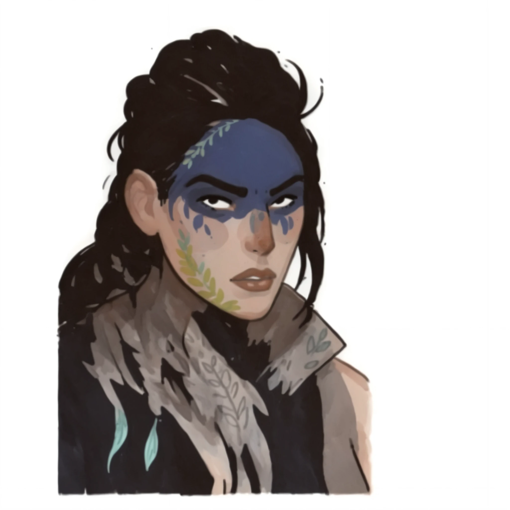 1boy, 2d art, flat colors, detailed male faces, simple black eyes, gouache texture, half body portrait, gouache painting, vibrant colors, chiseled features, thick gouache render, novuschroma57 style cartoon, in gougoupaintleaves, FRESHIDEAS Illustration No. 12, Illustration No. 8