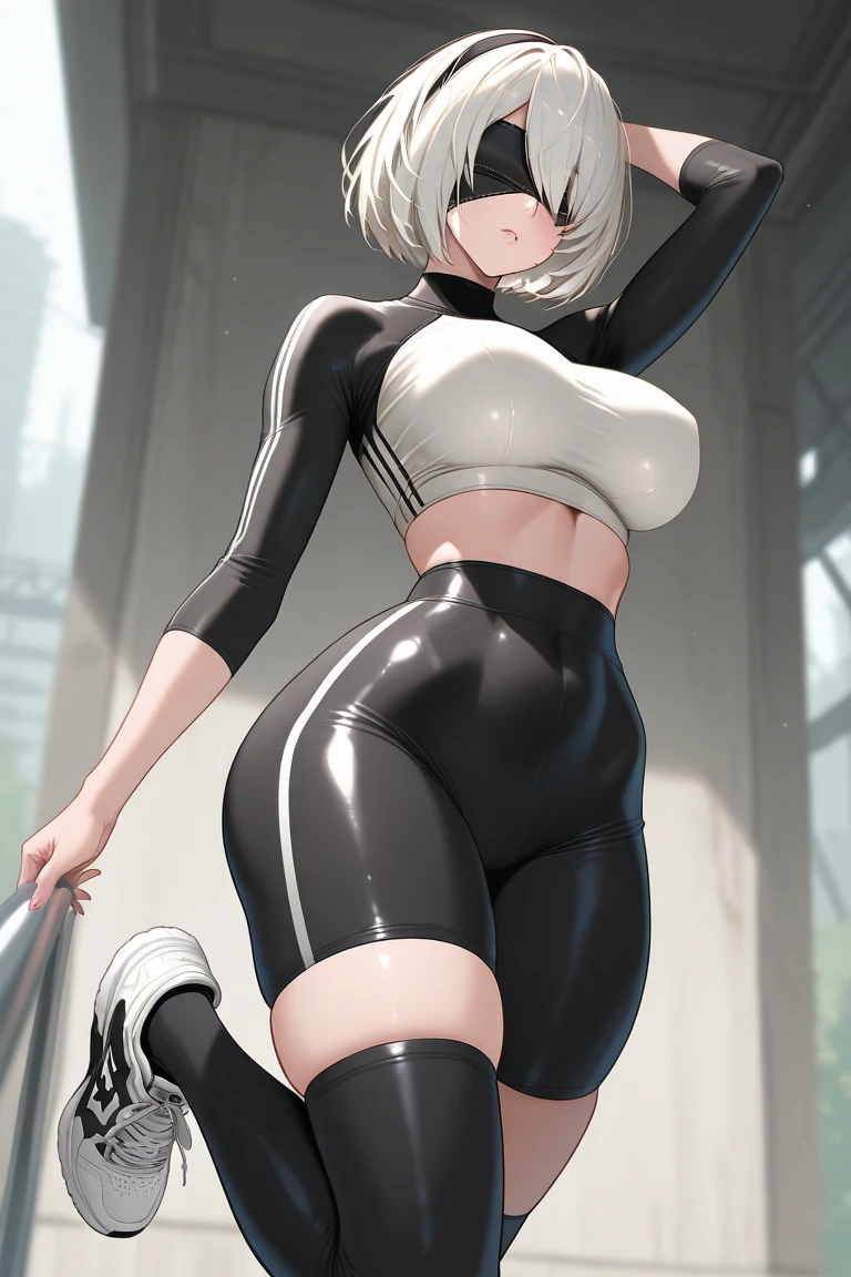 (solo attractive 45yo woman:1.45) (backview)1.41, (looking back at the viewer:1.44), (stylish bob haircut)1.25 (blonde hair)1.21,  (looking at the viewer:1.29), (coal-gray_colored acoaL leggings:1.4), (white tight t-shirt:1.45), RAW, analog, Nikon Z 85mm, ((best quality)), ((masterpiece)), ((realistic)), photorealistic, realistic, photorealism, photography, 8k uhd, (toned body, hourglass body shape), (wide hips) (highly detailed face and eyes)1.42, (full body with visible face)1.35 (solo)1.55