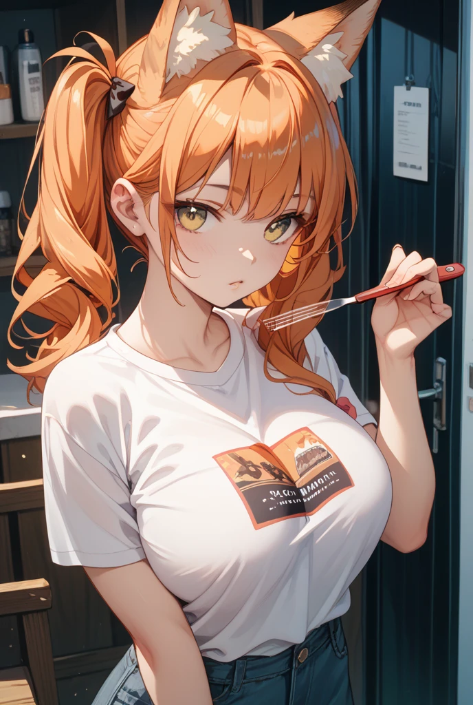 (Highest quality, 8K, masterpiece :1.3),Mrs. Yuigahama,ガハMom, As I expected, my youth romantic comedy is wrong。, One woman,Bun Hair,30 years old,Mom,Orange Hair,nsfw,Plump body,