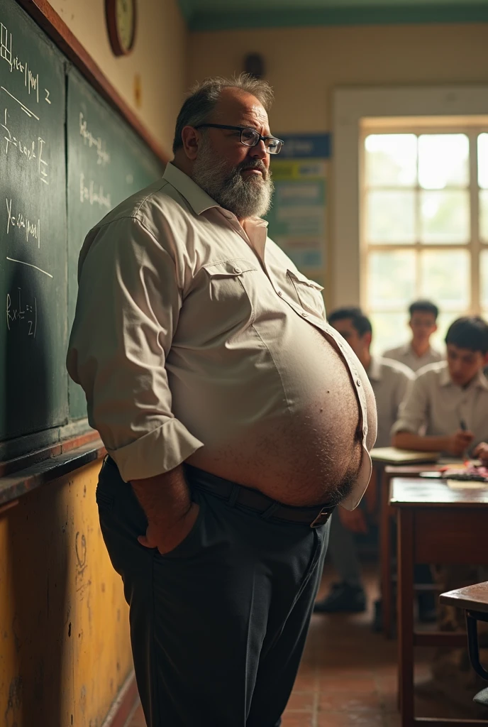 A male Indian school chubby teacher with out shirt showing back buttom