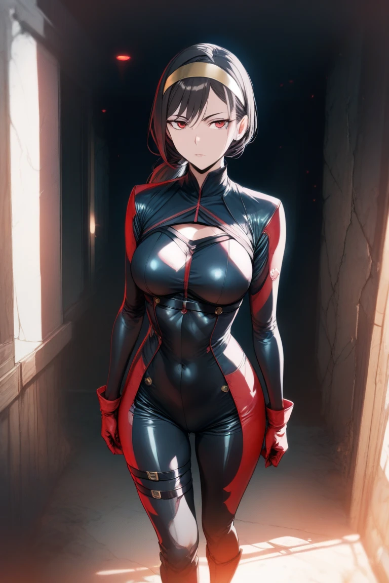 model at middle positions ,1 rapariga, solo, Ada Wong in Resident Evil 4 Remake, short detailed hair, brunette color hair, Red cheongsam, Short-sleeved shirt, Nero, nedium breasts, upper limbs, hindquarters, Black heels, Adriana's face, Find your audience, sly smile, A pistol was hung on her waist, best qualtiy, hight resolution:1.2, 18th century village in the background, Shadowing, Nightmare, rays of moonlight, Upper body photography, Low camera angle、depth of fields、center focused,Large Breasts,cleavage