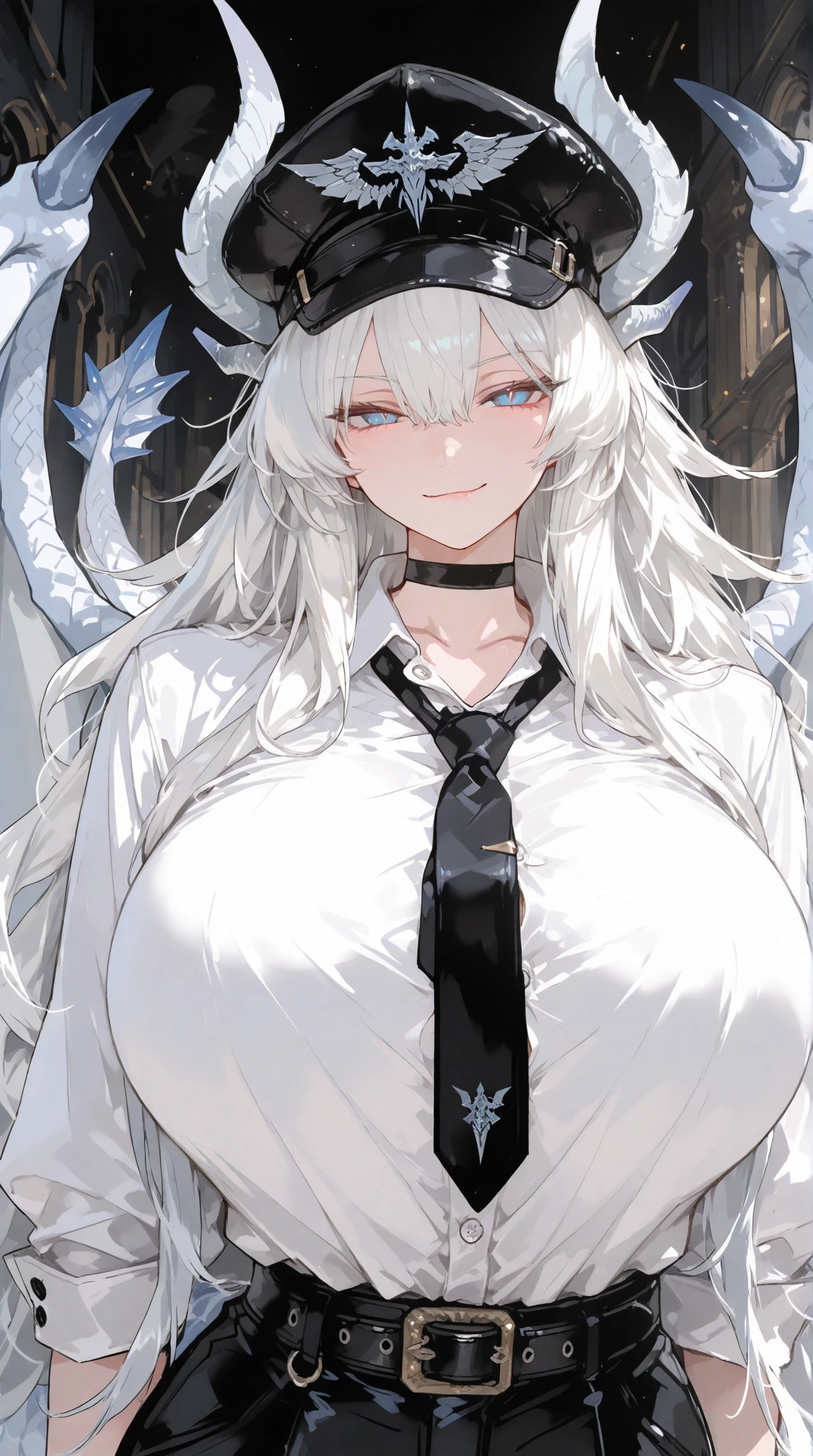 Girl, Lamb Ears, Wide Lamb Eyes, Wool Clothing, Big Tits, Belt, White Skirt, Blue Hair, Orange Eyes