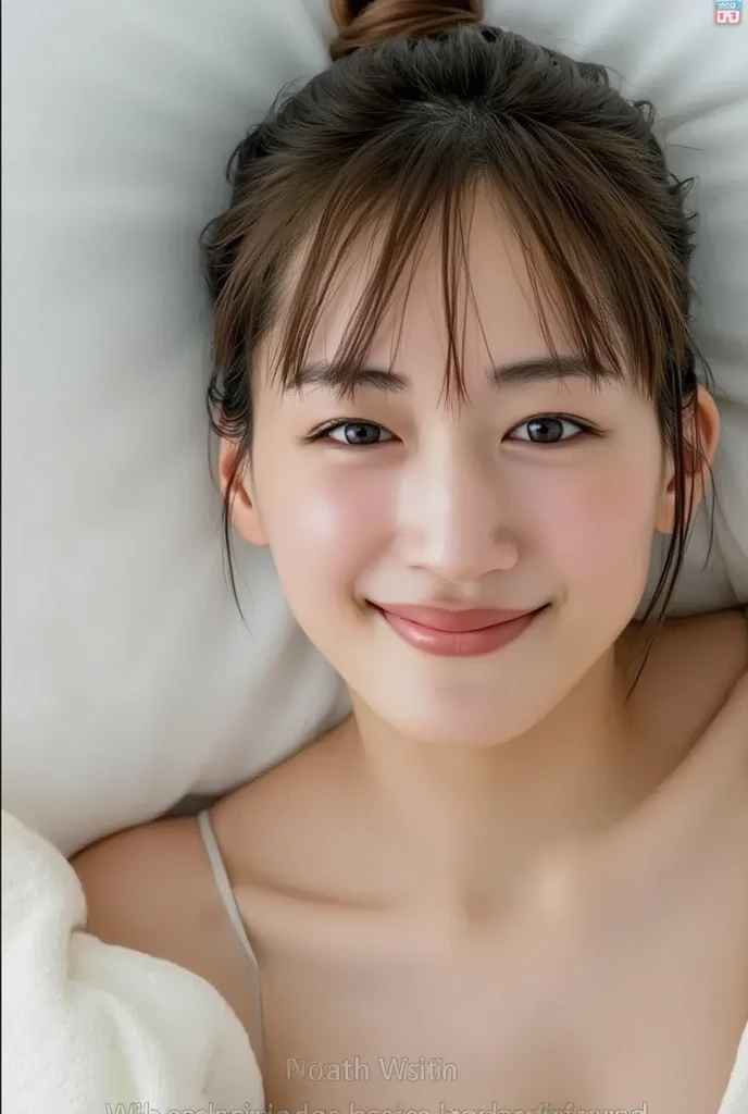 (8K、RAW Photos、Highest quality、masterpiece:1.2)、((Nipples、short hair、Flat Chest、smile、whole body))、(Realistic、Realistic)、1 Girl、((Sports Bra、Waking up、After sexual、morning、 Hotel Bedroom、Lying in bed、smile))、cute