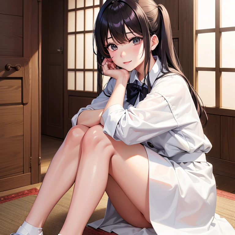 araffe girl sitting on the floor in a room with a wooden floor, tzuyu from twice, heonhwa choe, jaeyeon nam, korean women's fashion model, korean girl, nishimiya shouko, jinyoung shin, hwang se - on, young skinny gravure idol, park ji-min, lee ji-eun, lee ji - eun