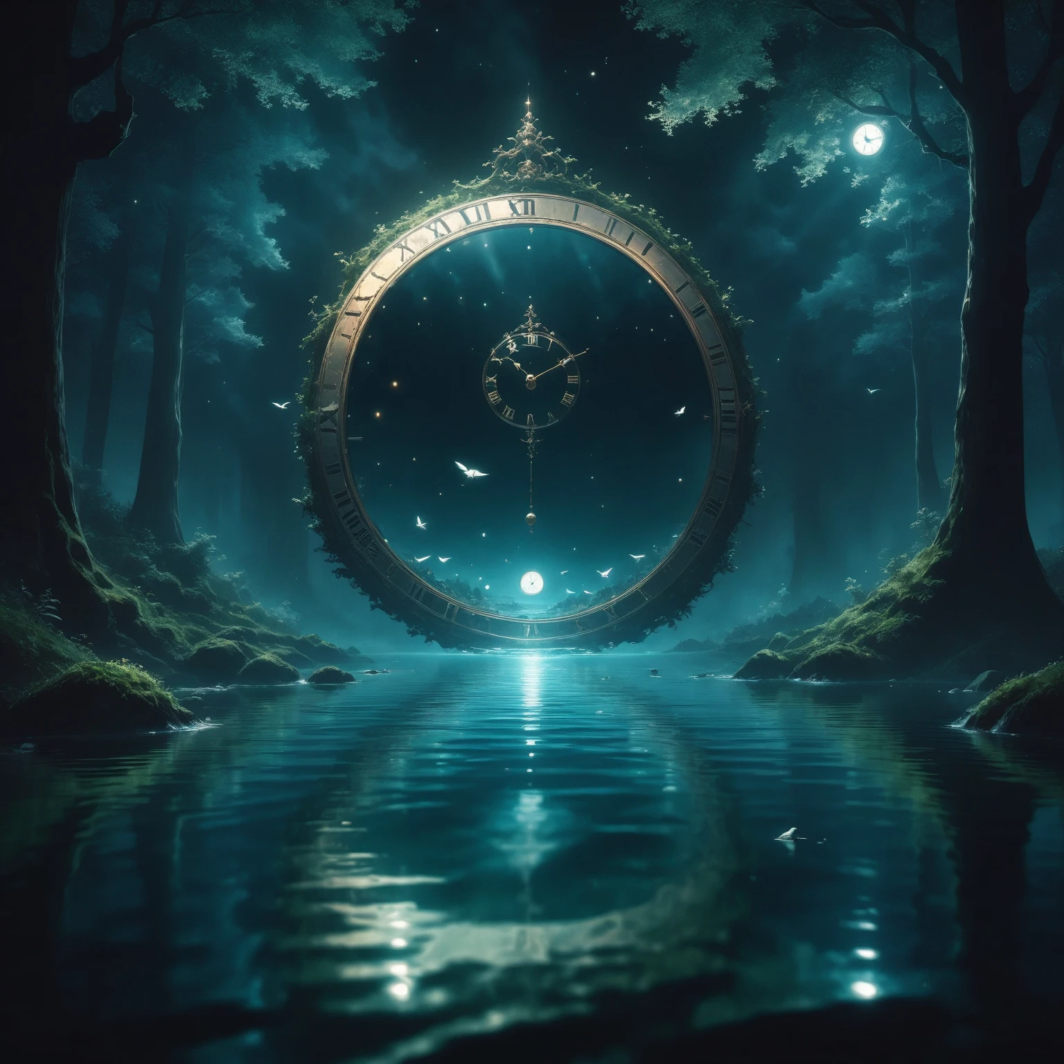 (masterpiece, best quality:1.2, 8k,16k,high-resolution,(Dark Forest:1.3),(ultra clear,ultra clear colors),fantasy world、can see things you can't see with light floating in the dark,(giant deep-sea creatures swimming in the sky:1),(Dark Forest:1.3),(transparent Big mirror clock:1.3), what you can't see in the light can be seen floating in the dark in the dark, yesterday is tomorrow in the dark of the forest pitch-dark forest
Fish are in the sky ,birds is splashing into the water and the mirror sings a completely dark forest is a strange place it's been completely dark since morning
If you listen, you won't hear anything (if you look at the clock, it goes upside down:1.5) A completely dark forest is a maze of the mind fast is slow completely dark forest
Everyone knows where it is nobody knows where it is the pitch black forest keeps moving
A completely dark forest near and far
A completely dark forest close and far