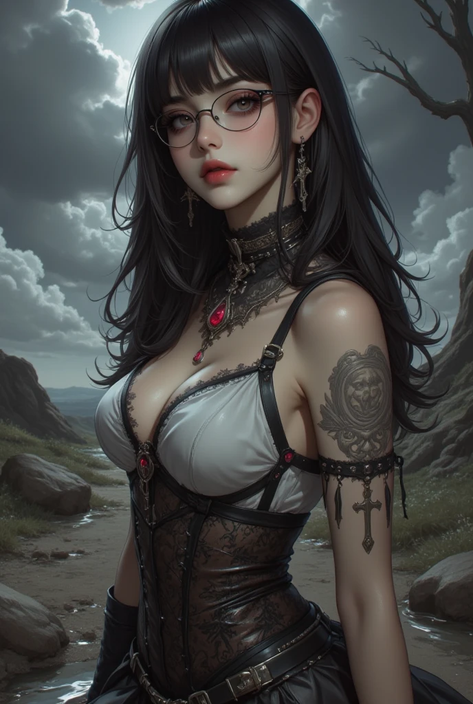(Best quality, Ultra detailed, Masterpiece:1.2), 1girl, perfect face, female, gamer girl, (aqua eyes), (cherry-red lips), light smile, long black hair, purple streaked hair, purple highlights, bangs, choker, nerdy glasses, wearing headphones, white off-shoulder sweater, black skirt, thigh-highs, nighttime, neon lights in the background, colorful lights, (skirt lifted by itself: 1.1), (skirt lift: 1.3), (showing white panties: 1.3), (skirt lifted by itself: 1.1), (skirt lift: 1.3), (showing white panties: 1.3),(Fondo de ruinas de mazmorra en ruinas:1.4 ), (mostrando panties :1.4), ,(Fondo de ruinas de mazmorra en ruinas piedras grandes :1.4 ), Epic Fantasy Art Style HD, 4K fantasy art, epic fantasy digital art style, epic fantasy art style, Fantasy Woman, epic fantasy art portrait, Epic fantasy style, hyperrealistic fantasy art, hd fantasy art, Epic fantasy character art, epic fantasy art, in style of dark fantasy art, epic fantasy digital art, (face detailed :1.4) 