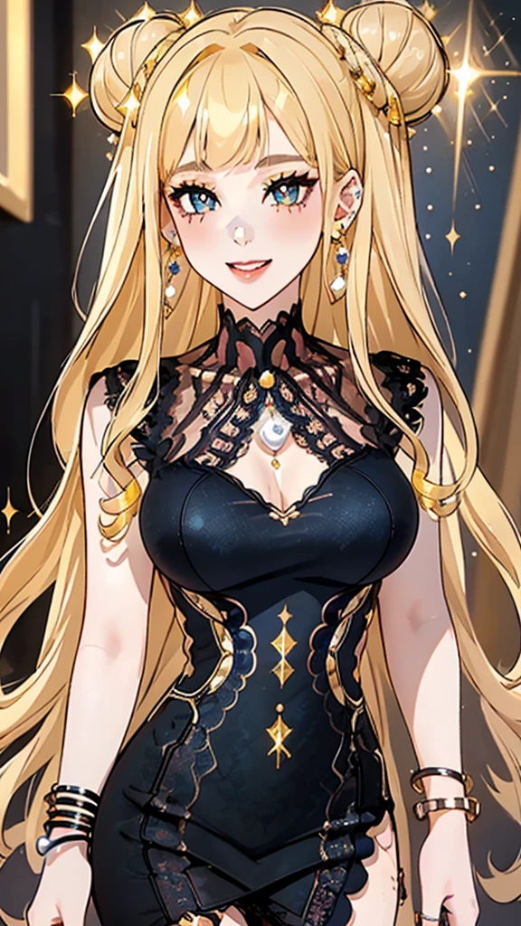 score_9, score_6_up, source_anime, indoors, chandelier, 1girl, solo, amelia_formal, long hair, black dress, see-through, cleavage, mole on breast, tiara, earrings, thigh strap, wink <lora:watson_amelia_sdxl_pony-000009:1>