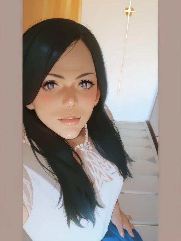 Mulher branca, blusa de executiva preta, cabelos escuro liso, olhos escuros, alta qualidade, melhor qualidade