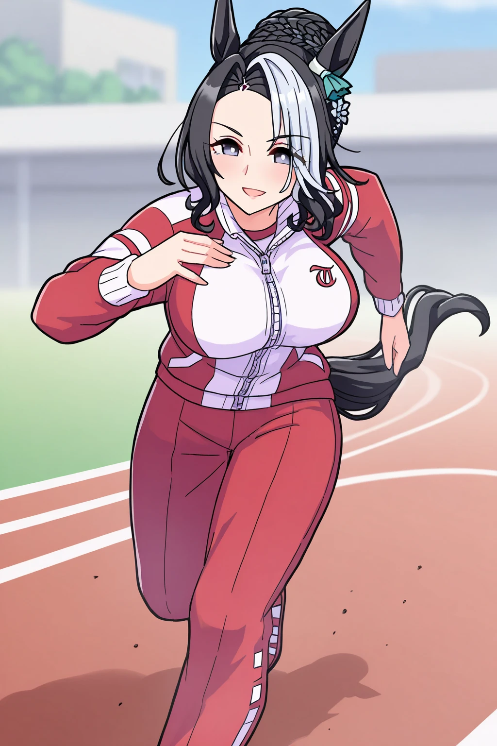 ( highres, ultra detailed, realistic, )(Anatomically correct), 1 girl,long black hair, 20-years-old, pink cycling wear, half cycling pants, standing on the grass, purple eyes looking at viewer, thumbs up, mountain road background, day, ultra - detailed, best quality, Detailed diagram, vectorized, 8K, Graphic design, vector lines, Full-HD,Looking up, cowboy shot