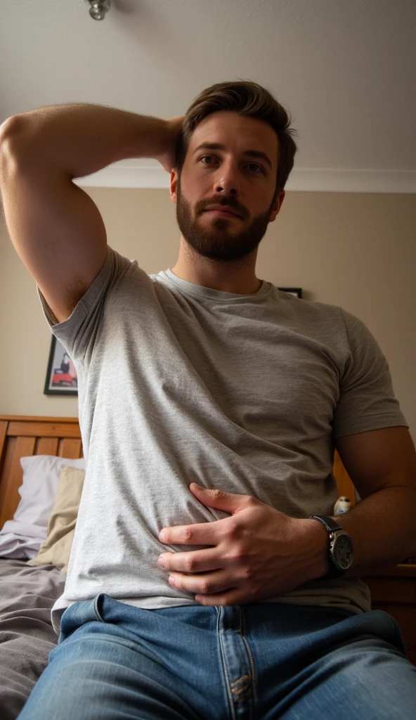 Man in home outfit, short blond thick flat hair, and blue eyes, playing in the game console, laughing, attractive male, handsome male, handsome young man, handsome and attractive, blonde and attractive features, attractive man, attractive young man, cool _ hairstyle, blond man, slim man with light tanned skin, Young man with long length, 8k