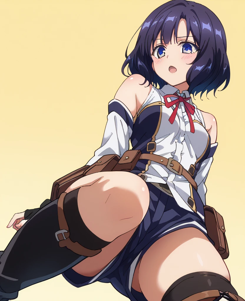 NSFW,Liza, 1girl in, solo, Shorts, gloves, Belt bag, hat, Head Ribbon, Jewelry, Red shorts, Brown hair, thighs thighs thighs thighs, Short shorts, bridal legwear, Necklace, Brown eyes, single glove, hair ornament, hair clips, Star Necklace, toeless footwear, Leather, Star (symbol), White cap, Brown gloves, long boots, Short hair, thighs thighs thighs thighs, Leather Belt, brown belt, Leather gloves, Jacket, Blue belt, Navel, Thigh boots, sleeveless jacket, Thigh Pouch, white thighhig, clavicle,, cleavage, Large breasts, ((Spread legs:1.4)), plein air, Sitting,(bare breasts ,breasts out:1.5),(panty shot ,upskirt,girl,cameltoe:1.5),(nsfw,spread pussy,crotch grab,uterus:1.6),(wet:1.5)