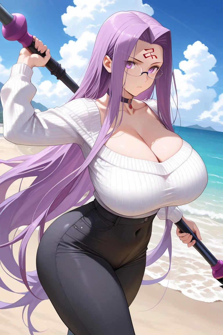 1 skinny girl, solo, light blue hair, (red and purple heterochromia), (red left eye and dark purple right eye:1.4), bending back, looking at viewer, BREAK, black plunging neckline short dress, dark yellow cropped jacket, black thighhighs, BREAK, (bouncing unaligned huge breasts:1.5), cleavage, very short torso, (inconceivably narrow waist), thin long legs, BREAK, holding a spear, BREAK, nsfw, (show off crotch:1.4), (excessive pussy juice:1.3), BREAK, desert, desert storm, strong wind, rocks at background