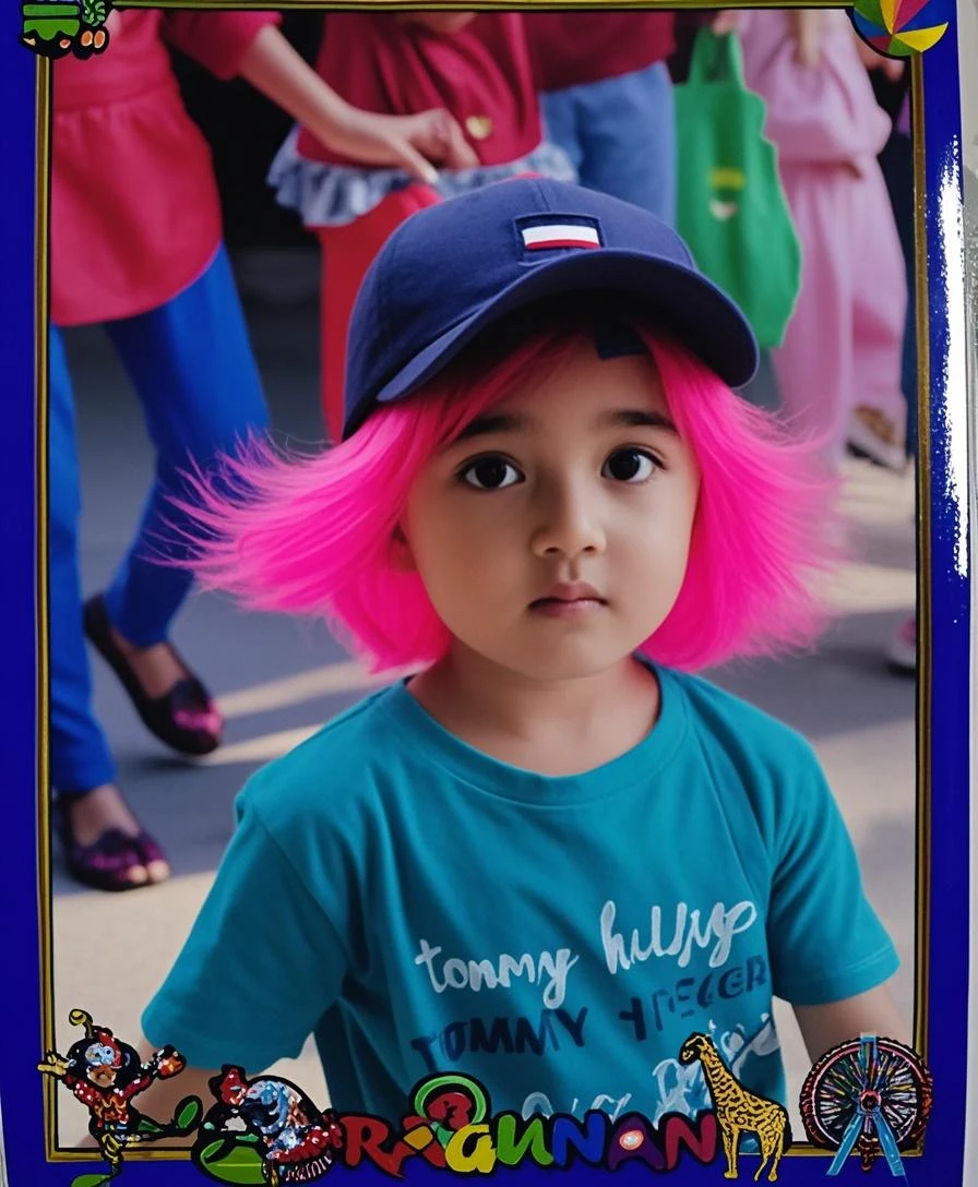 Beautiful white girl 8 year old child, with straight light blue hair long to the waist, com grandes olhos azuis bem juntos horizontalmente ao nariz,chorando, fofa,com bochechas rosadas, com jaqueta preta com simbolo do bitcoin dourado na jaqueta preta,camisa preta,de batom vermelho,lente 55 mm abertura f/1.5,de corpo inteiro,with blurred background of an urban city at night full of illuminated buildings, and poles with blue and red lighting