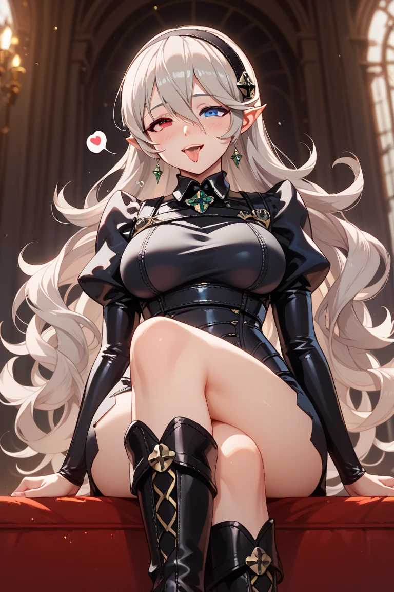 (score_9, score_8_up, score_7_up, score_6_up:1.2), (ai-generated:1.2), (Maximize Detail Slider:1.2), (Insanely Detailed:1.2), (easynegativev2:1.2), (source_anime:1.2), (very aesthetic:1.8), (add refined textures:1.8), (enhanced resolution:1.8), (Focus on textures and lighting:1.8), BREAK white hair goth female standing on street posing on castle background, castle background, castle, standing, arm up, outdoor, 1girl, white hair, long hair, white eyes, pale skin, black lips, black eyeshadow, black eyeliner, white skirt, short skirt, microskirt, thong, cameltoe, choker, spiked collar, black hoodie, long sleeves, crop top, navel, serious, emotionless, shy, shenhe from genshin impact, shenhe \(genshin_impact\), beautiful cinematic light, shallow depth of field, photographed on a Hasselblad X1D II 50c, 90mm f/2. 8 cine lens, sharp focus, cinestill 800T, (highly detailed, intricately detailed), HDR, 8k, cinematic film still from [outdoors|castle]