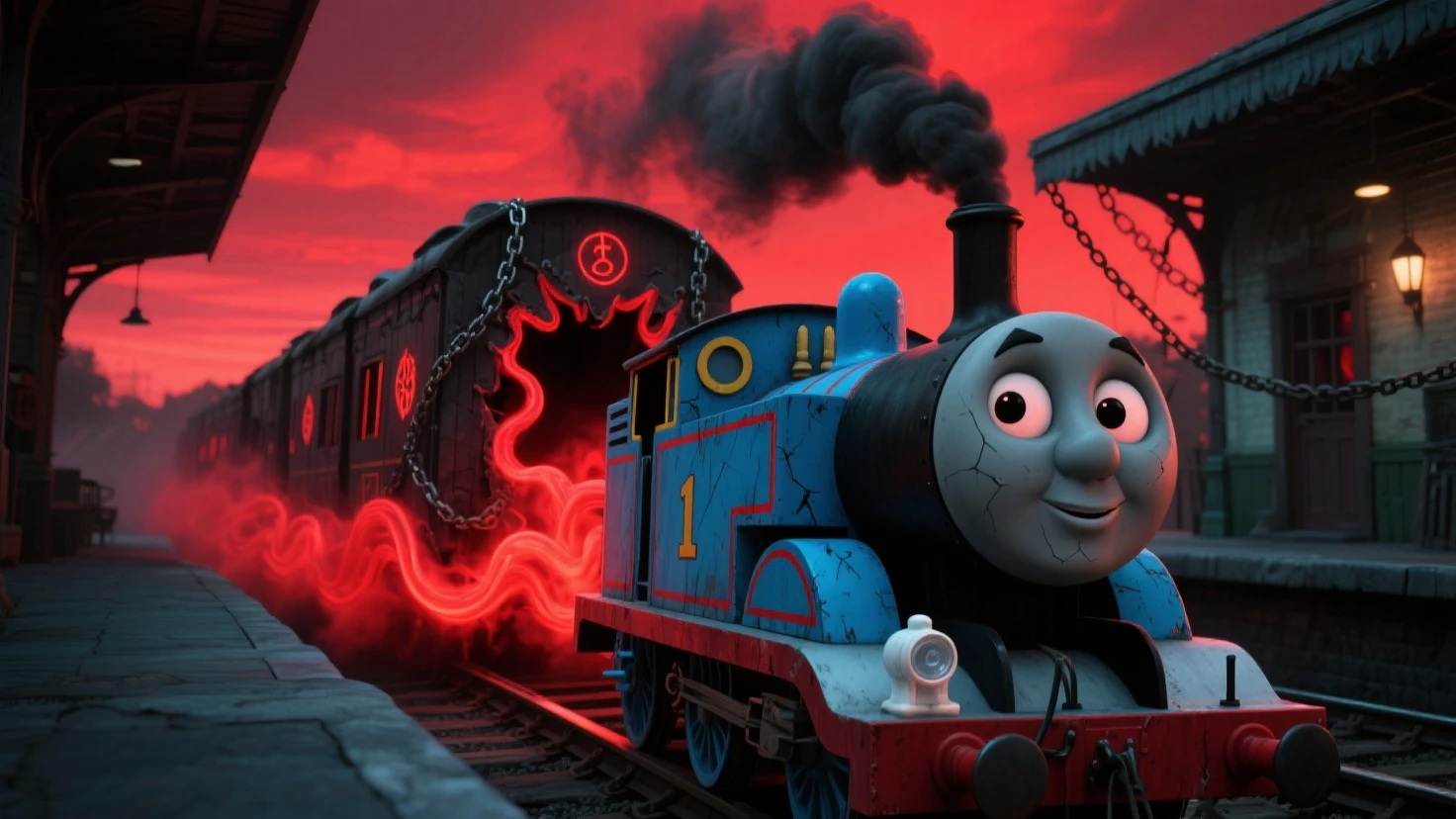 HDR,UHD,8K,best quality,masterpiece,Highly detailed,ultra-fine painting,sharp focus,extreme detail description,Professional,astrotrain,round face,blush,(big breasts:1.4),nipples,black skin,sweaty skin,steaming body,steam,no_humans,thomas the tank engine,<lora:thomas:0.8>,thomas,<lora:Ahegao_ahegao_cum_amateur_v1.0:1>,Ahegao,rolling eyes,