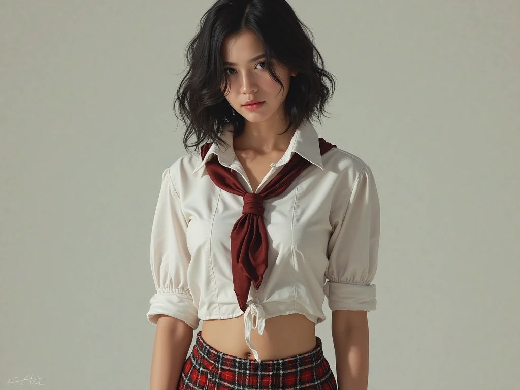 raw photo, 1girl, cute face, beautiful face, medium breast, collared blouse, White blouse, pussy, nipple, light smile, detailed skin, simple background, Above the knee, (skirt lift:1.2), skirt lift pov, panty pull, shirt lift up, bra lift up, cute face, photorealistic, depth of field, masterpiece, best quality, anatomically correct, super detail, textured skin, accurate