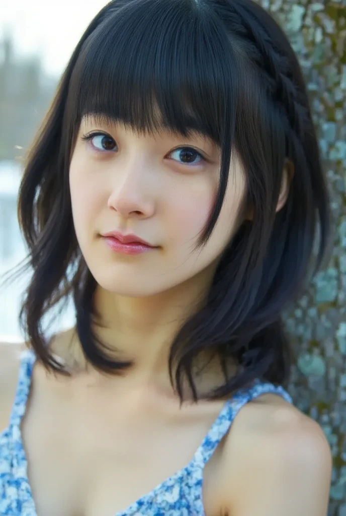 (Close up face shot of slender small-breasted two side up black medium hair with bangs girl wearing a white summer dress:1.5)、(One girl is crying with tears at the cape of the sea in Japan:1.5)、(Beautiful midnight with  full moon and stars on the sea:1.5)、(blurred background:1.5)、(Natural light:1.5)、(8k ultra detailed master piece:1.5)、(perfect anatomy:1.5)、(Photorealistic stick:1.5)、(Raw photo:1.3)、(highest quality:1.5)、(High resolution:1.3)、(Delicate and beautiful perfect face:1.3)、(Delicate and beautiful eye air skin:1.3)、(Real Human Skin:1.3)、((thin legs))