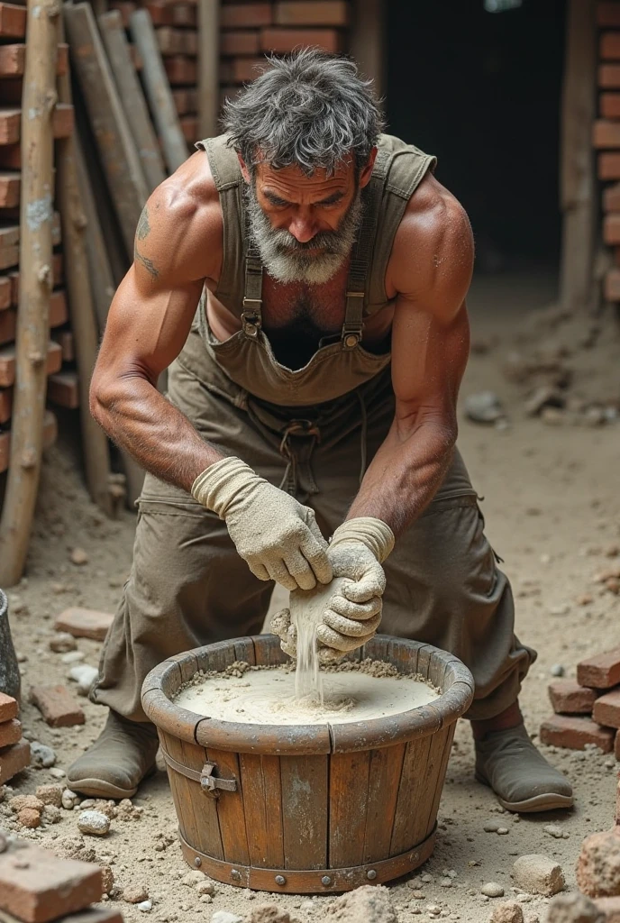 A handsome 27-year-old, beautiful, white, with short black hair, attractive, shirtless, making pottery with a grandfather in a pottery workshop.