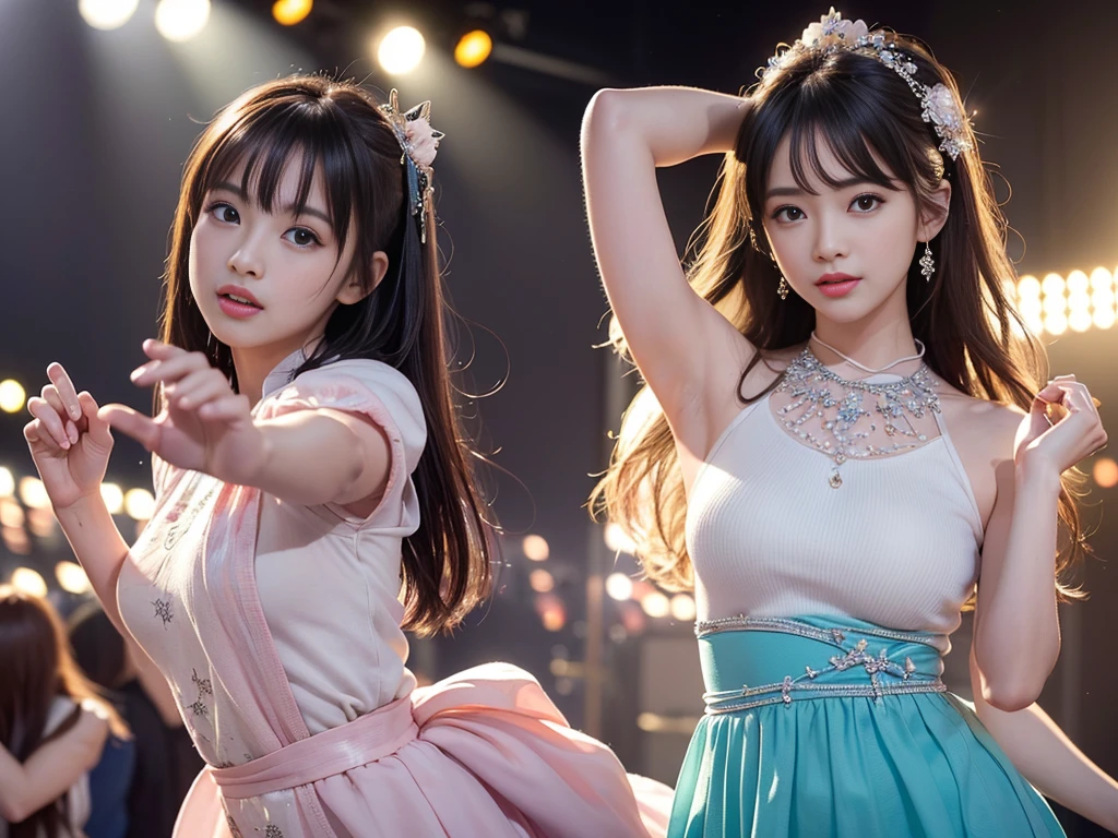 High resolution、High level image quality、16K、real live action、Raw photo、highest quality、masterpiece、23 year old elf girl、ballerina、unparalleled beauty、leotard、Wearing a tiara on your head、young face、(((beautiful girl)))、Dancing on stage、Swan Lake、long pointed ears
