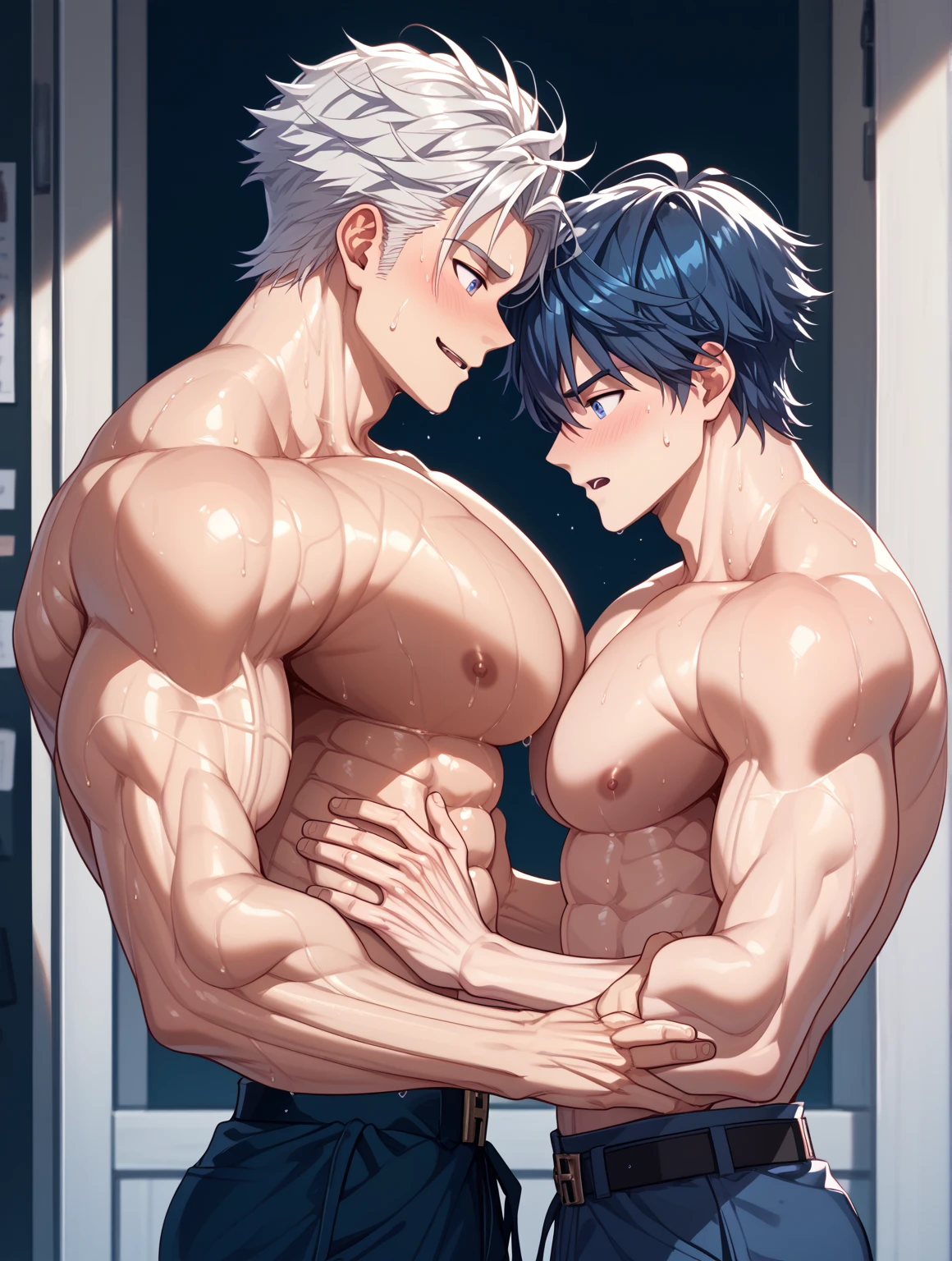 beautiful eyes,{best quality}, {very aesthetic}, {ultra-detailed}, {best illustration}, {{2boys}}, beautiful eyes,bl, Boys love,yaoi,Sexy man and boy have anal sex,(white fox ears:1.3),open mouth,((otoko no ko)),(white hair:1.3),( long hair:1.3),bangs between eyes,nsfw,anal sex,Fully nude,(pale skin:1.8), ager, small penis, Bulge, perineum, (cum in ass:1.7),(bukkake:1.5),Medically correct human body,flat chest,(completely nude:1.7),cute body,Low Saturation,Transparency,On top of a man,skiny,shota,2d,anime face,flat chest,(ass grab:1.3)