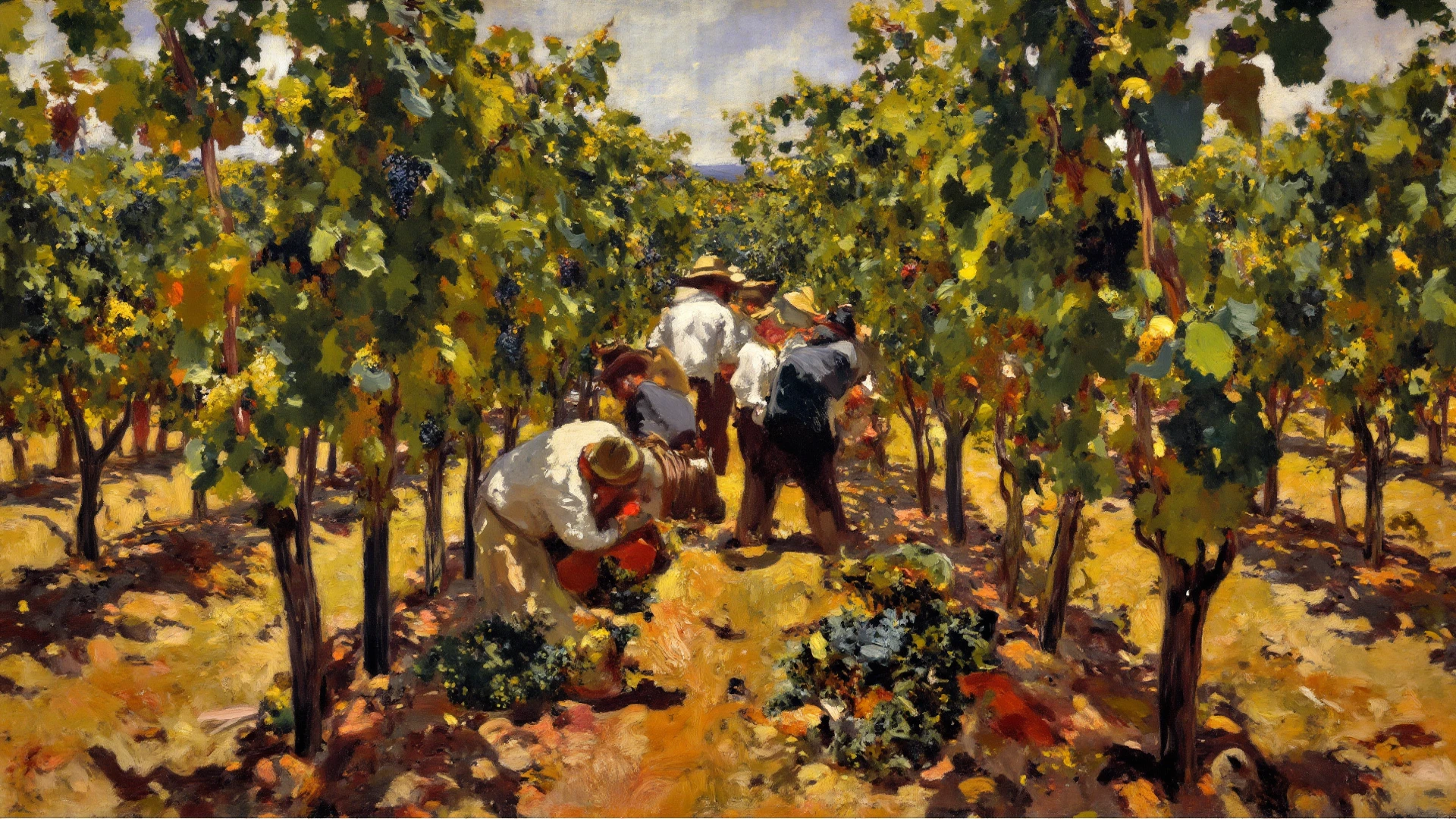 full body view, naked shaved rural saxones man and woman work in Vineyard on hill, Andrew Loomis style, Masterpiece work of art, highly detailed linework reminiscent of Carne Griffiths, imbued with Wadim Kashim's bold color and texture, light and airy as Carl Larsson's compositions, featuring Pascal Blanche-style hyper-realistic characte