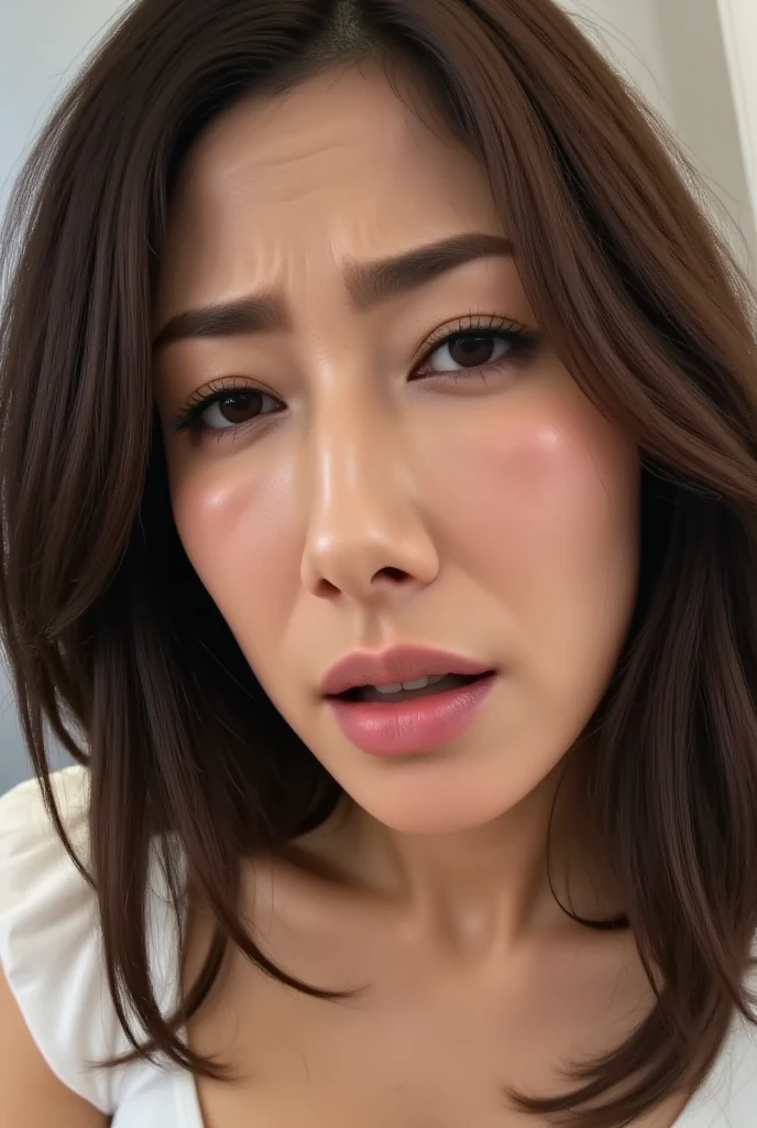Beautiful Japanese actresses,1 girl,Flying debris,,Award-winning photo, Very detailed, Keep your eyes clearly focused, Nose and mouth,Face Focus, Extreme close up of face、 Age 35,Brown Hair、Symmetrical face,Realistic nostrils、Angle from below、Elongated C-shaped nostrils NSFW,(Sharp Nose)Sweaty skin、Shiny skin,(Brow wrinkles))(Cum on tongue)、Deep Kiss、((Thin eyebrows))Oily skin、glistening shining skin、double eyelid、、Beautiful woman、Medium Hair、Shortcuts、Tank top、(((armpit))),Suka can see the sky、Shibuya Center Street、(((Show your side,pov)))Inside the TAXI,raised eyebrows, (((mouth hold, frown, crazy, grimace))), textured skin,Long upper arms,crying with eyes open, blush, drunk, frown, grimace, endured face,remote controller, remote control,