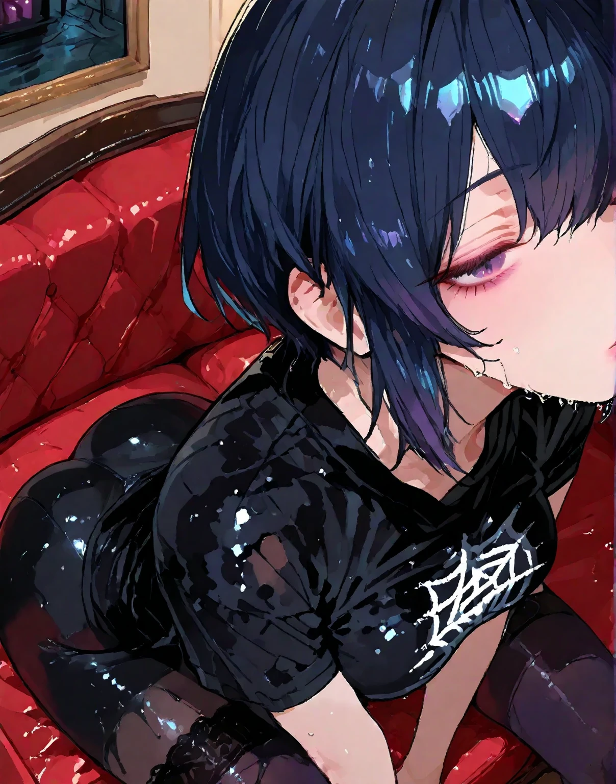 Body covered in 、Naked、、Covered in semen,girl,Black Hair、Shaggy Hair、Naked、Ahegao、Creampie、Climax、Heart shaped pupil、uniform