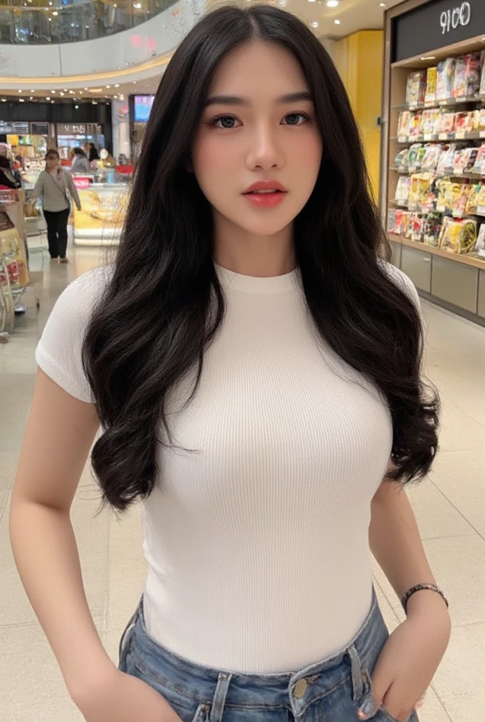 (1 Korean star with real sister style), ((best qualityer, 8K, work of art: 1.3)), focal point: 1.2, perfect body proportions: 1.4, (he used to smile), (Ray tracing),olhos marejados, highly detailed face and skin textures, beautifuleyes, Double eyelids, whitens the skin, (longye hair, stripes of art: 1.3), (Round face: 1.5), (white shirt,Skirt that hugs the hips: 1.4), (Sit on a high chair and show off your figure: 1.6),(blackstockings: 1.4),(film grain style:1.3),a sense of atmosphere
