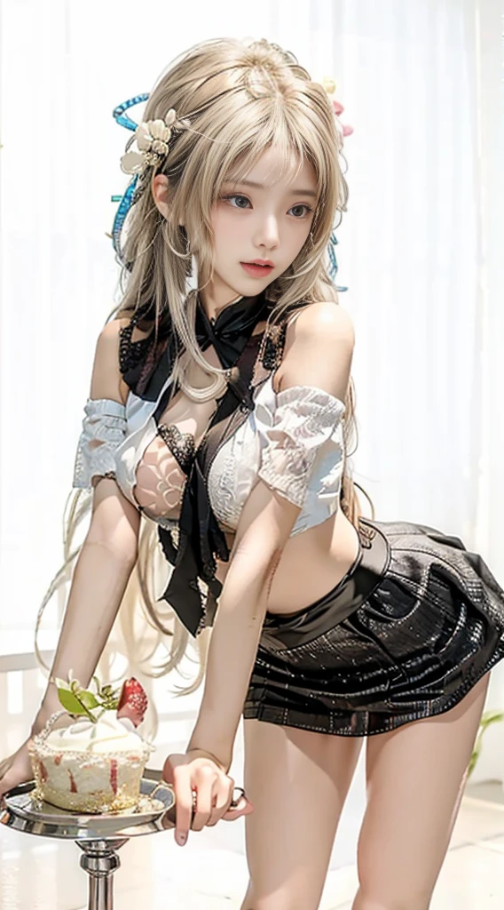 ((masterpiece:1.4)、(highest quality:1.4)、(Realistic:1.7))、19 years old、(upper arm:1.4、Two legs:1.4)、(Perfect Anatomy:1.4)、(Perfect female body:1.4)、Girl portrait photography、Close-up photo、full body shot、((Tabletop:1.4), (highest qualityの:1.4), (Realistic:1.7), beautiful girl, One super beautiful girl:1. 4), Glowing, natural skin texture,  (Perfect female body: 1.4), (Perfect female body: 1.) 4), Girl portrait photography, Close-up photo, （Full body photo）, Fantasy art, Soft Front Light, Beautiful expression, Cute face, Beautiful breasts, Beautiful ass, Beautiful Eyes, Clear and eye-catching, Beautiful and attractive, Beautiful Eyes, Narrow waist, RAW Photos, Red lips, ((Gray Hair, Long Hair)) , 1 Screen Display, ),((Off-the-shoulder white hand-knitted dress、Mini skirt type))、 (Sexy posture), (Milky Way in the sky),(Black panties)、(Black Stockings）、(Laughter)、