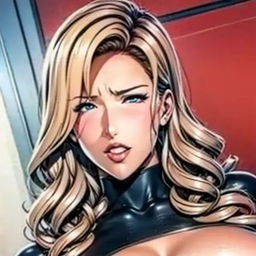 (solo:1.1),(masterpiece), (best quality:1.3), highly detailed, intricate, professional art, digital art, absurdres, confidant, emerald sustrai, futanari Kaori Saeki wearing a black crop-top cleavage cutout detached sleeves and pants confidently posing with hand on hip indoors, pants, 1girl, solo, blonde hair, gold hoop earrings, gold jewellery, visible ab lines, large breasts, (aroused:1.2), (futanari:1.1), (wide hips:1.4), (makeup 1:1), bee stung lips, penis bulge, pants straps riding hips, (crotch bulge:1.4), crotch bulge, testicle bulge , furniture, universal lighting