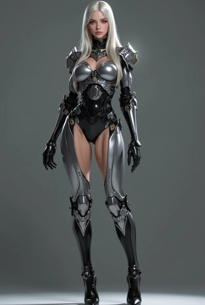 female robot, skin part is only face, silver metal skin, full metal robot body, mechanical parts, electronic wire, cum in pussy, high quality, medium breasts, long hair, tall, thigh gap, full body metal skin, wet, cum in pussy, metallic tits, separated breast, under repair, anatomical body