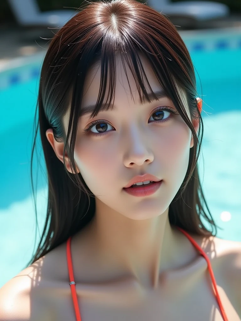 Super gorgeous cute girl、、12 years old、10 years old、small、8K ultra-high image quality, Delicate texture, Tying up hair、(Stripped down:1.2)、(Blushing:1.3)、Be confused、(Wet body:1.5)Shy smile, Super detailed face, Detail lips, Detailed eyes,Extremely cute face、Full Body Shot、(Pool:1.5)、small胸、Small breasts、(Long Hair:1.4)、No makeup、No makeup、nude:1.4、belly button:1.3、child、