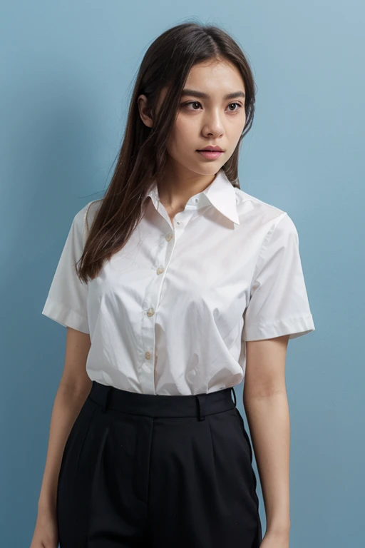 Young Asian woman, 25 years old, beautiful, long hair flowing up. A clear and detailed face, 8k,Wear a red and green and blue plaid shirt., In the open countryside there is a thatched hut with red flowers. Different action poses, Take photos 16k,with a high quality Fujicamera.,45,000,000 pixels